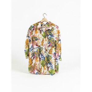 Rose‎ &Olive Animal Tropical Button up Blouse Roll Sleeve Maximalist Women's 1X